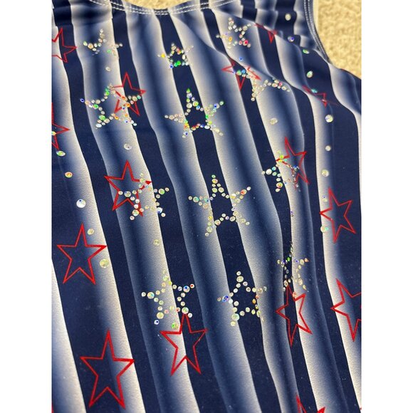 GK Elite Simone Biles Gymnastics Leotard AS Blue Red Star Stripes Pattern Olympi - Picture 4 of 6
